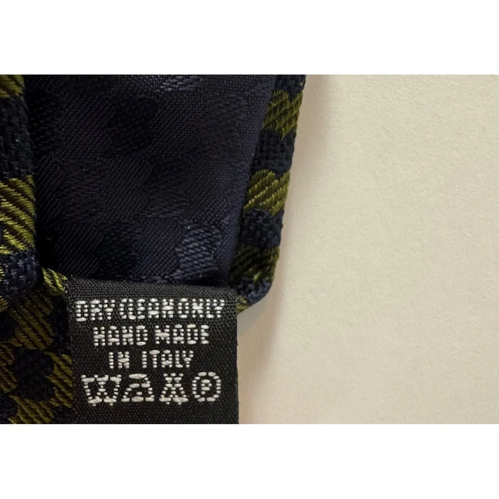 Battistoni Roma Mens Silk Tie Olive Green Navy Blue Geometric Checkerboard Italy